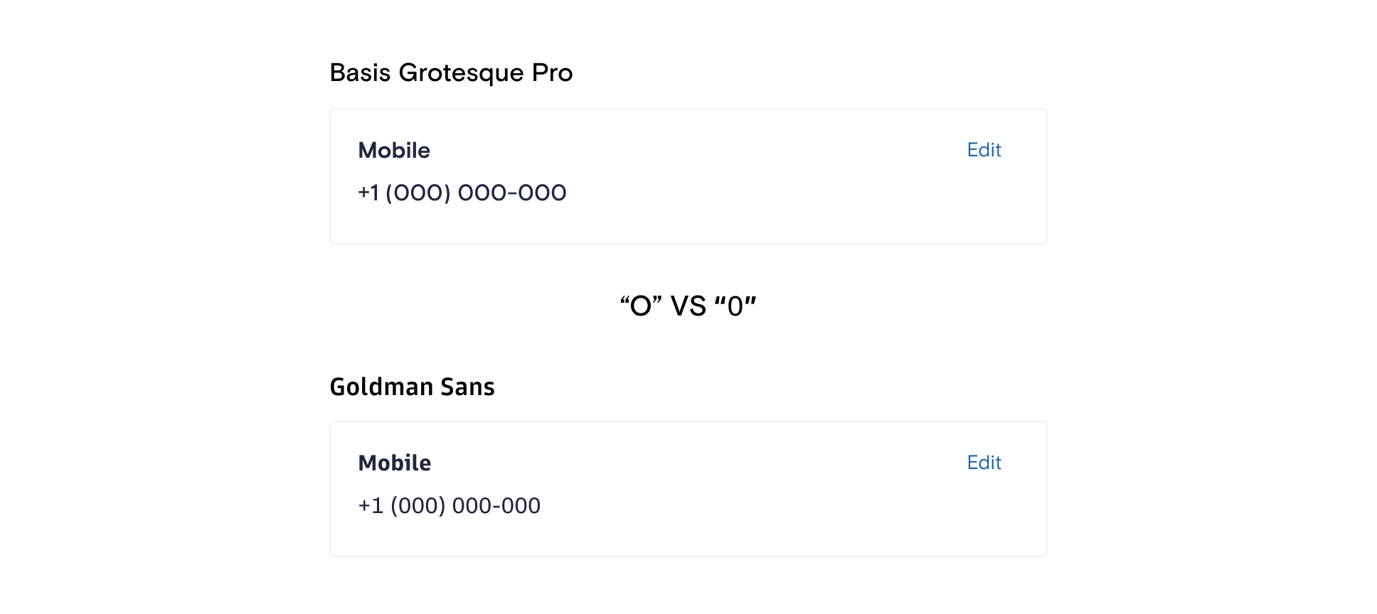 Typeface evaluation — side-by-side legibility comparisons